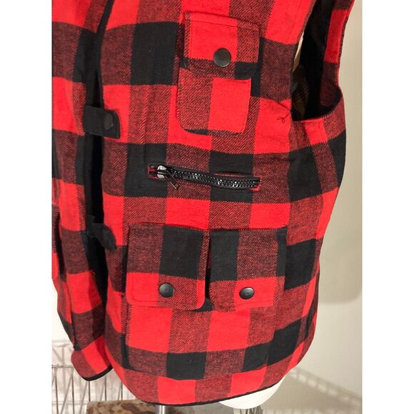 Mulberry Street Mens Vest Red Black Buffalo Plaid Utility Cargo Lined M fits L - Picture 4 of 6